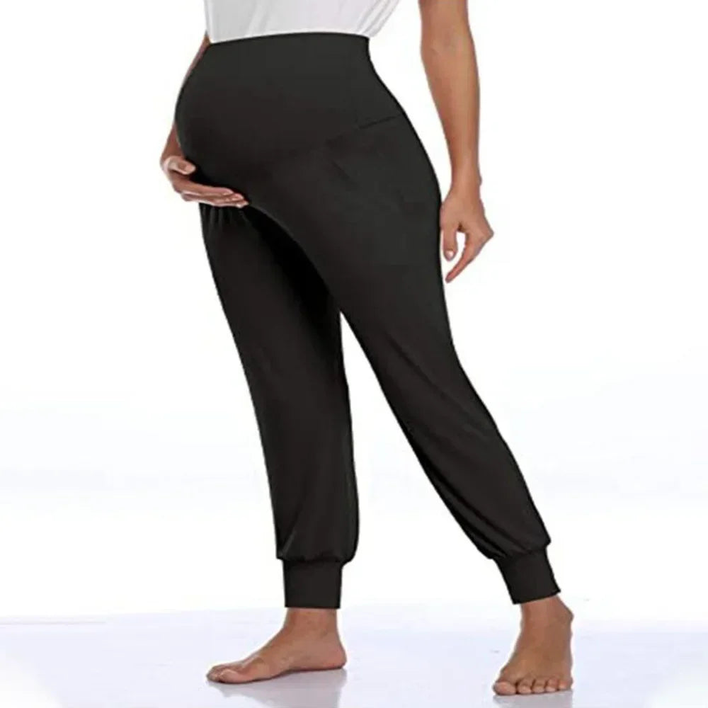 Soft High-Waist Maternity Joggers – Stretchy Lounge Pants with Pockets