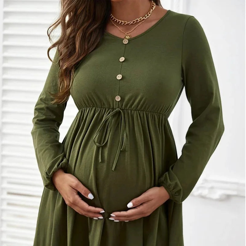 Maternity Button-Front A-Line Dress