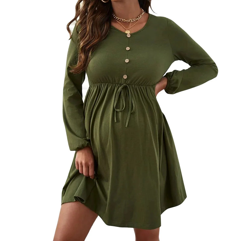 Maternity Button-Front A-Line Dress
